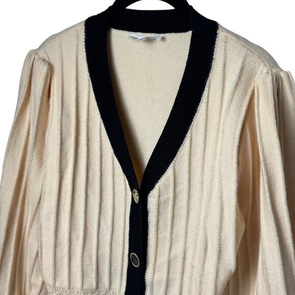 THML Crochet Detail Cardigan Cream Preppy Academia Old Money Cottagecore M - Picture 3 of 12